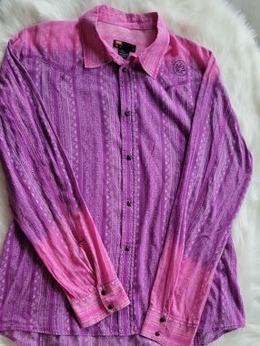 Diesel Pink and Purple Paisley-Striped Men's Button-Down Shirt